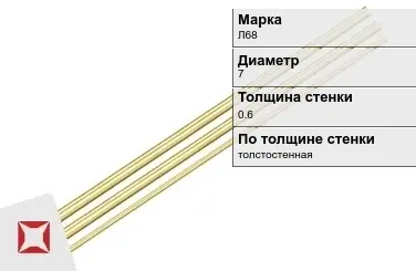 Латунная трубка для манометра 7х0,6 мм Л68 ГОСТ 11383-2016 в Актау