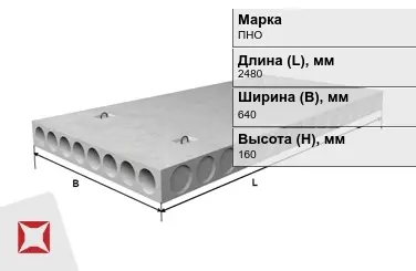 Облегчённые плиты перекрытия ПНО 25-6,4-8 2480x640x160 мм в Актау