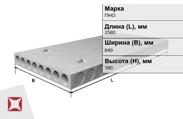 Облегчённые плиты перекрытия ПНО 26-6,4-8 2580x640x160 мм в Актау