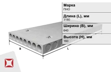 Облегчённые плиты перекрытия ПНО 32-6,4-8 3180x640x160 мм в Актау