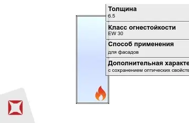 Огнестойкое стекло Pyropane 6.5 мм EW 30 с сохранением оптических свойств ГОСТ 30247.0-94 в Актау