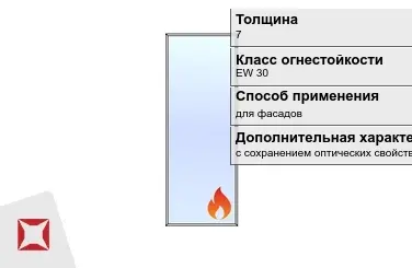 Огнестойкое стекло Pyropane 7 мм EW 30 с сохранением оптических свойств ГОСТ 30247.0-94 в Актау