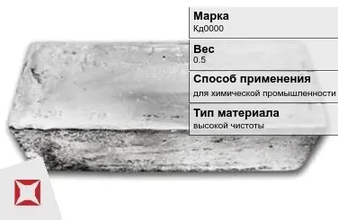 Слиток кадмия Кд0000 0.5 кг для химической промышленности ГОСТ 22860-93 в Актау